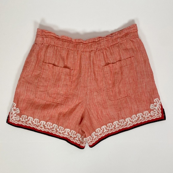 Anthropologie Size Medium Beachcomber Coral Embroidered Linen Pull On Shorts - Picture 4 of 8